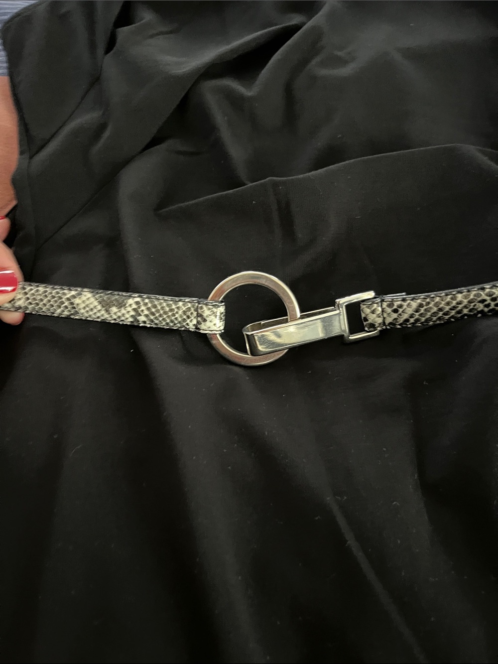 Slim Snake-Print Ring Buckle Women's Belt in Black/Gray